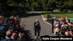 White House Press Secretary Karoline Leavitt speaks with members of the media at the White House in Washington, D.C., U.S., April 22, 2026.