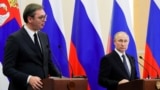 RUSSIA -- Russian President Vladimir Putin and Serbian President Aleksandar Vucic attend a press conference in Sochi, December 4, 2019