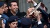 Armenia - U.S.-Armenian rock singer Serj Tankian is mobbed by fans in Yerevan, 25Apr2015.