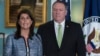 U.S. Ambassador to the United Nation Nikki Haley (left) with U.S. Secretary of State Mike Pompeo in attendance announced her country's decision to withdraw from the UN Human Rights Council on June 19. 