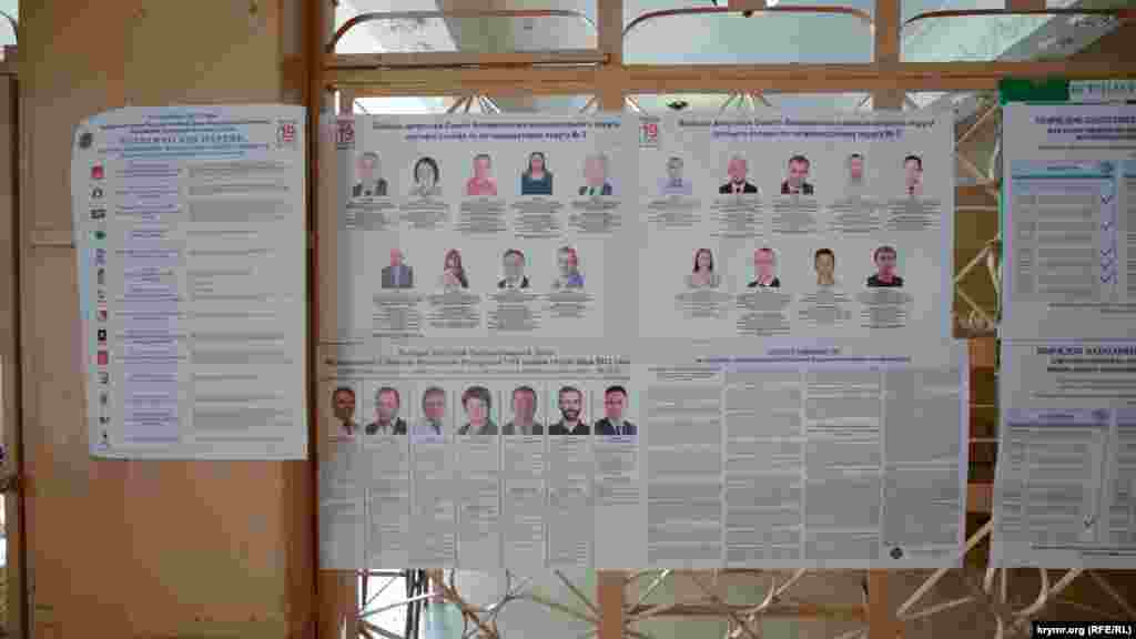 Плакат со списком кандидатов в депутаты на одном из избирательных участков в Севастополе, 18 сентября