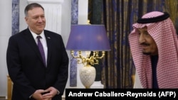 U.S. Secretary of State Mike Pompeo meets with Saudi King Salman bin Abdulaziz at the Royal Court in Riyadh, February 20, 2020