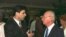 Former Israeli Prime Minister Yitzhak Rabin speaks with former energy minister Gonen Segev during a conference in Jerusalem, in this file photo released by the Israeli Government Press Office (GPO), obtained by Reuters on June 18, 2018. REUTERS/GPO/Handou