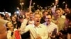 Magyar Péter ünnepli a választási eredményt