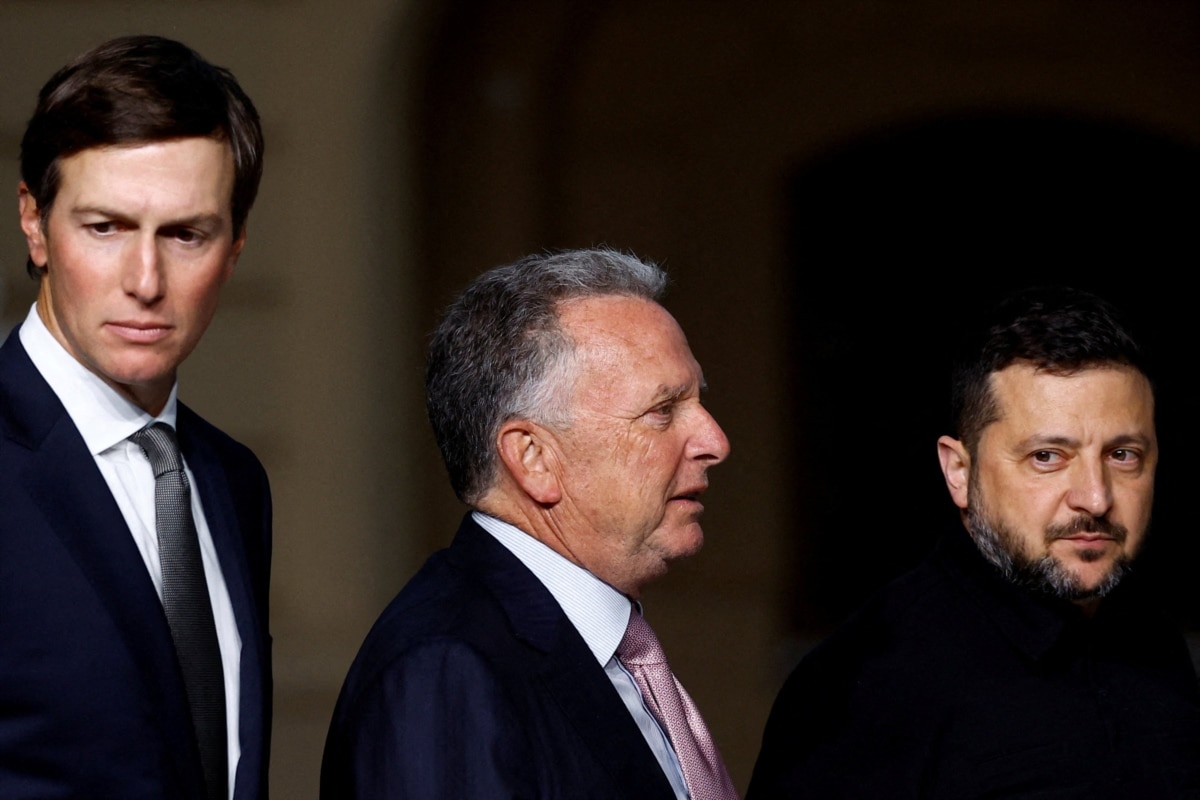 From left: US President Donald Trump's son-in-law Jared Kushner, US special envoy Steve Witkoff and Ukrainian President Volodymyr Zelensky. Kyiv, September 6, 2026