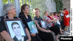 Armenia -- Relatives of the victims of the March 2008 unrest protest outside parliament. 15Sept2009