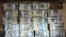 Stacks of Iranian rial banknotes.
