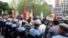 Armenia - Schoolteachers protest against pension reform outside the Ministry of Education, Yerevan, 29Apr2014.