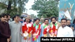 FILE: Arif Wazir (3rd L) with PTM after his release from prison in October 2019.