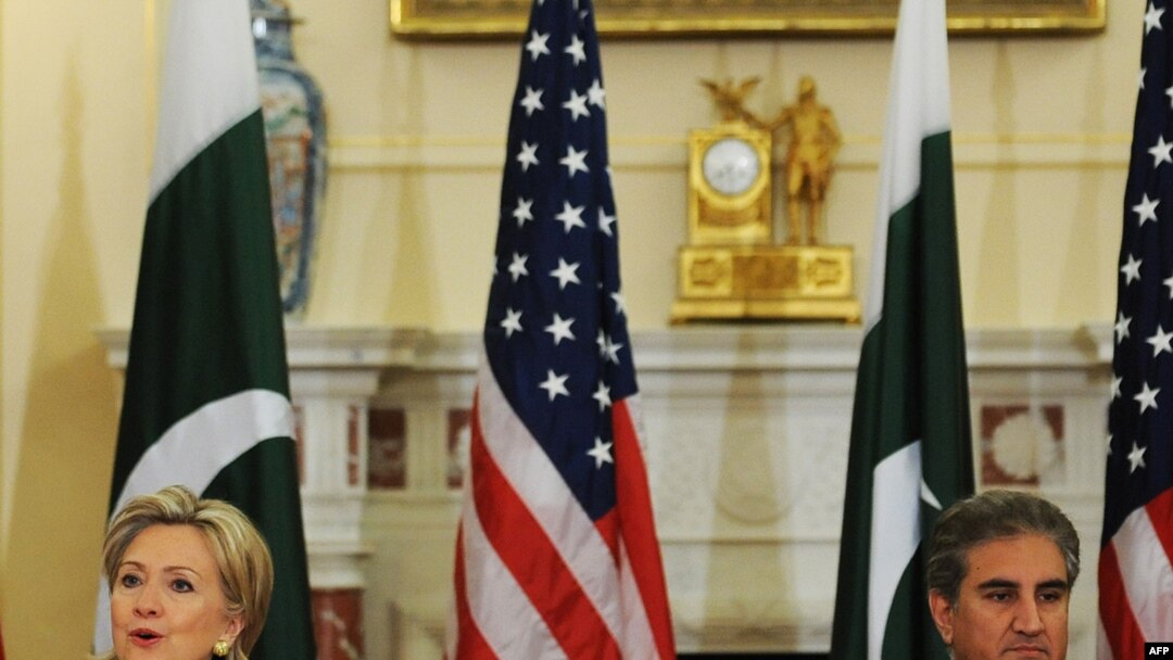 U.S. Secretary of State Hillary Clinton and Pakistani Foreign Minister Shah Mehmood Qureshi at the State Department in Washington on March 24.