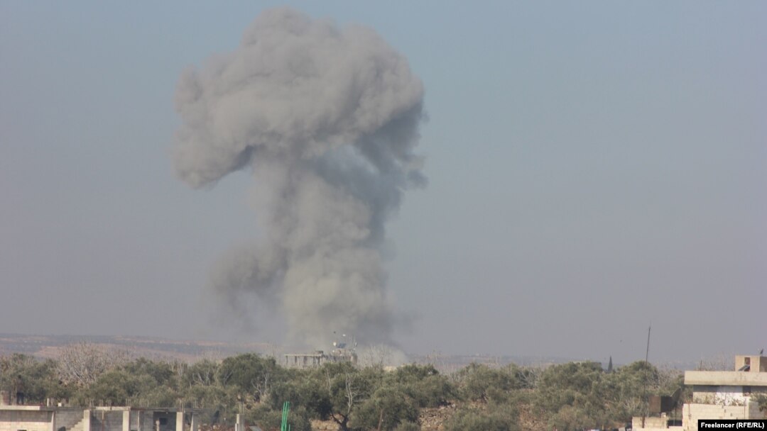 An image of one of the air strikes to have hit the village of Kafranbel on December 4.