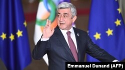 BELGIUM -- Armenian President Serzh Sarkisian arrives for an EU Eastern Partnership summit with six eastern partner countries at the European Council in Brussels, November 24, 2017.