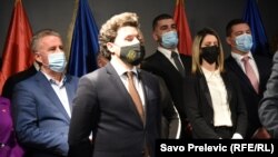 Dritan Abazović na zajedničkoj konferenciji za medije pokreta URA i CIVIS-a, Podgorica, 17. decembar 2022. 