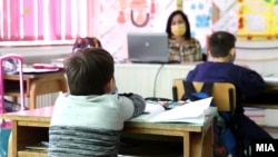 Macedonia - Students from a primary school in Skopje teaching in conditions of pandemic with covid-19