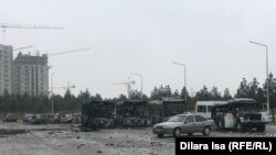 Площадь в Шымкенте на следующий день после беспорядков. 6 января 2022 года
