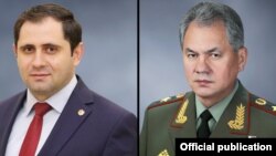 Министр обороны Армении Сурен Папикян (слева)
и министр обороны России Сергей Шойгу 
