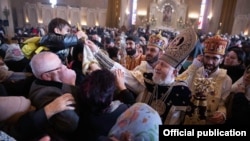 Armenia - Catholicos Garegin II blesses worshippers after celebrating Christmas Mass at St. Gregory the Illuminator’s cathedral, Yerevan, January 6, 2021.