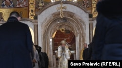 Mitropolit Srpske pravoslavne crkve u Crnoj Gori Joanikije na božićnoj liturgiji u Sabornom hramu Vaskrsenja Hristovog u Podgorici; 7. januara 202. godine