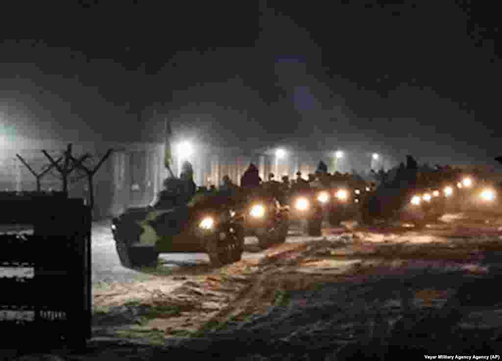 Belarusian military vehicles gather ahead of joint military drills with Russian forces in Belarus on January 25. Russia has sent an unspecified number of troops from the country&#39;s Far East to allied Belarus, which shares a border with Ukraine, for major war games planned in February.&nbsp;