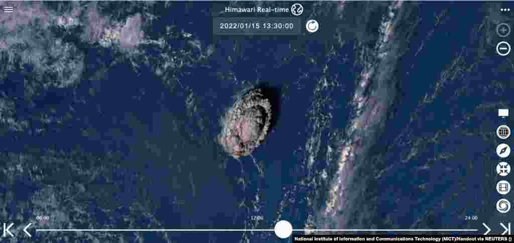 A&nbsp;Hunga Tonga-Hunga Ha&rsquo;apai víz alatti vulkán kitörése műholdfelvételen január 15-én