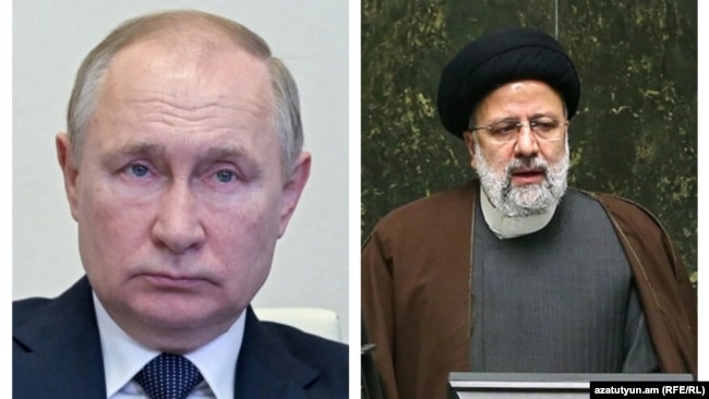 Vladimir Putin (left) will host Ebrahim Raisi in Moscow. (combo photo)