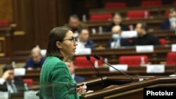 Armenia - Kristine Grigorian addresses the National Assembly shorly before being elected Armenia's human rights defender, Yerevan, January 24, 2022.
