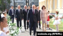 Belarusian President Alyaksandr Lukashenka opens a school in Minsk on September 2.