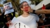 A protest against Iran's clerical rulers outside the Iranian Embassy in Mexico City in 2022. 