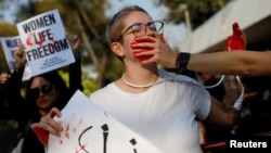 A protest against Iran's clerical rulers outside the Iranian Embassy in Mexico City in 2022. 