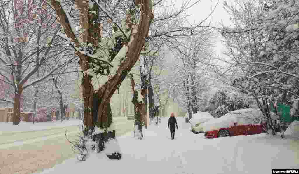 Последствия обильного снегопада в Симферополе