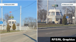 Colaj foto cu postul ilegal instalat în 2022 la Tighina (ieșirea spre podul către Parcani-Tiraspol) până la și după desființare