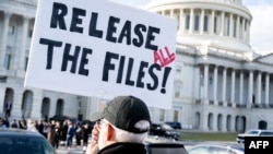 Vaşinqtonda "Epşteyn işi" ilə bağlı məlumatların dərcini tələbi edən etirazçı.