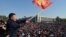 People protest against the results of the parliamentary elections in Bishkek on October 5, 2020.
