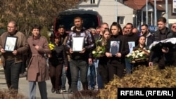 A funeral in Kocani on March 20 for one of the victims of a nightclub fire that killed dozens of people. 