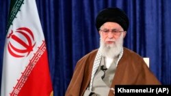 Supreme Leader Ayatollah Ali Khamenei addresses the nation in a televised speech, in Tehran, April 9, 2020