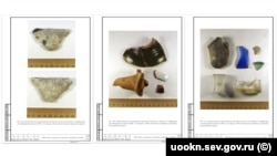 Діапазон знахідок в археологічних пам’ятках у Байдарській долині – від крем’яних знарядь до середньовічних скляних виробів. Скріншоти сторінок акта російської державної історико-культурної експертизи із сайту uookn.sev.gov.ru