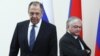 Armenia - Russian Foreign Minister Sergey Lavrov (L) and his Armenian counterpart Edward Nalbandian arrive at a joint news conference in Yerevan, 22Apr2016.