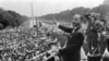 U.S. -- The civil rights leader Martin Luther KIng (C) waves to supporters on the Mall in Washington, August 28, 1963