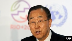 Brazil -- UN Secretary General Ban Ki-Moon speaks during a press conference following the UN Conference on Sustainable Development Rio+20 opening ceremony at RioCentro, in Rio de Janeiro, 20Jun2012