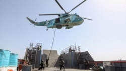 Soldiers at a joint Iranian-Russian naval exercise in southern Iran in February 