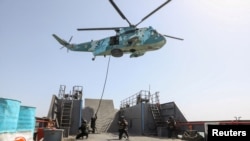 Soldiers at a joint Iranian-Russian naval exercise in southern Iran in February 