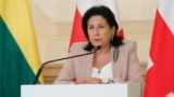 Georgian President Salome Zurabishvili speaks at a joint news conference in Tbilisi on May 15. 