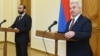 Armenia -- Parliament speaker Ararat Mirzoyan (L) and his Karabakh counterpart Ashot Ghulian hold a news conference in Yerevan, May 15, 2019.