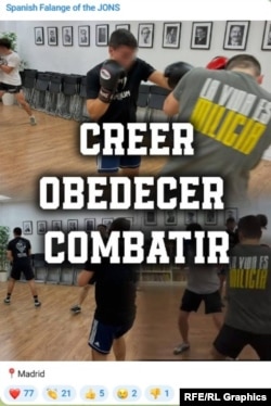 Trening članova španske neonacističke grupe Falange of the JONS, novembar 2025. (Telegram screenshot)