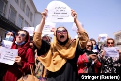 Afghan women protesting on the streets of Kabul on September 3.