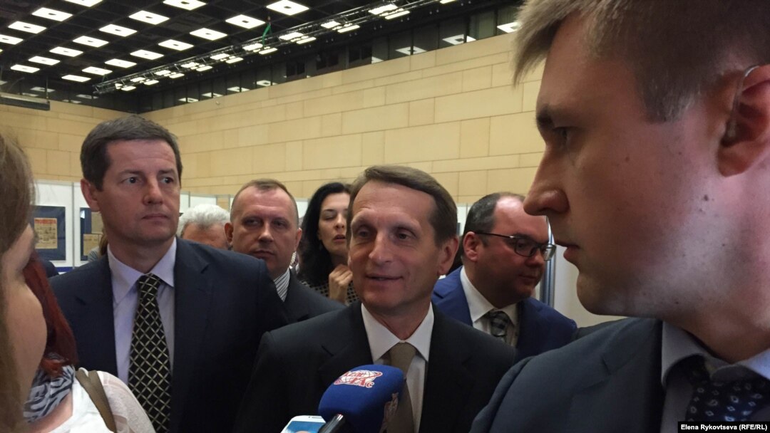 Russia is staying away from a session of the OSCE after Finland said it would block State Duma speaker Sergei Naryshkin (pictured, center) and five other Russian delegates from attending. 