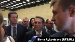 Russia is staying away from a session of the OSCE after Finland said it would block State Duma speaker Sergei Naryshkin (pictured, center) and five other Russian delegates from attending. 