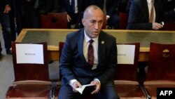 France -- Kosovo's former Prime Minister Ramush Haradinaj sits in the side the Court in Colmar, April 27, 2017