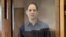 U.S. journalist Evan Gershkovich pictured in a Moscow courtroom on March 26. 