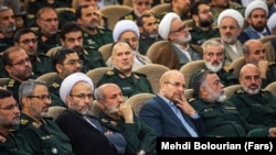 Former IRGC commander Mohammad Baqer Qalibaf (3rd R) alongside other IRGC commanders and officials in the referral ceremony of Hossein Salami, the Commander-in-chief of IRGC on April 24, 2019.